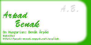 arpad benak business card